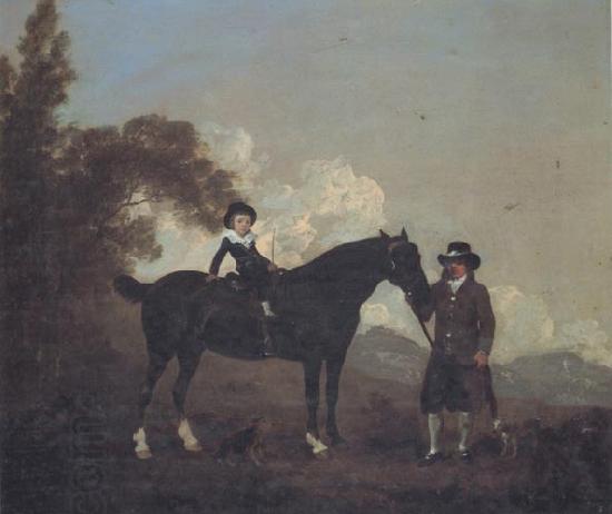 Thomas Gooch A Child on A Hunter Held by a Groom and Tow Terriers in a Landscape oil painting picture